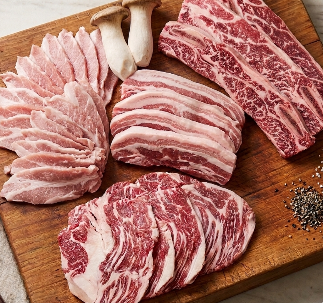 바베큐 파티 셋트 🍖🔥( 갈비,항정살,삼겹살,차돌박이 )